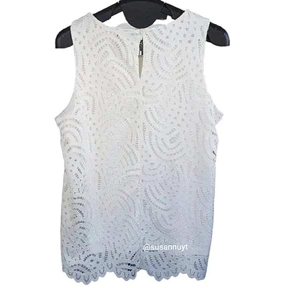 Worthington Coquette Sleeveless Clean Girl Lace Vanilla Girl Scalloped Top - Picture 3 of 6